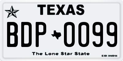 TX license plate BDP0099