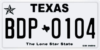 TX license plate BDP0104
