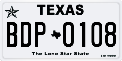 TX license plate BDP0108