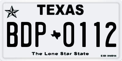 TX license plate BDP0112
