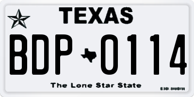 TX license plate BDP0114