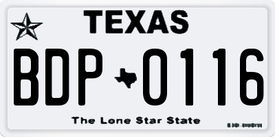 TX license plate BDP0116