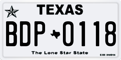 TX license plate BDP0118