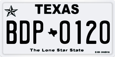 TX license plate BDP0120