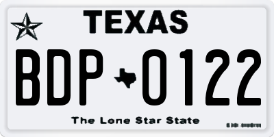 TX license plate BDP0122