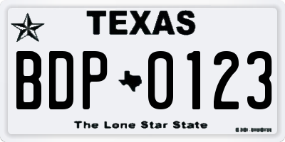 TX license plate BDP0123