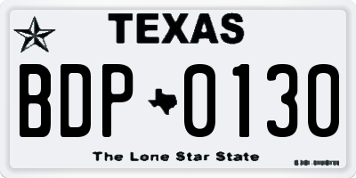 TX license plate BDP0130