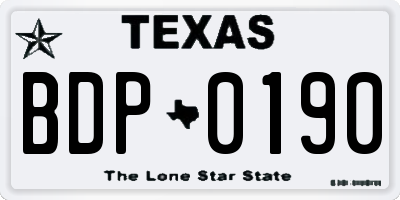 TX license plate BDP0190