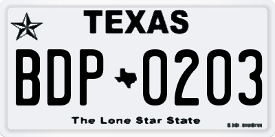 TX license plate BDP0203