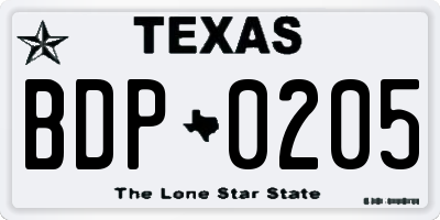 TX license plate BDP0205