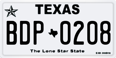 TX license plate BDP0208