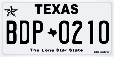 TX license plate BDP0210