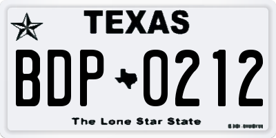 TX license plate BDP0212
