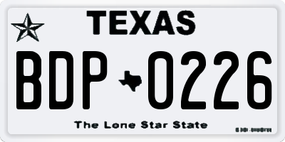 TX license plate BDP0226
