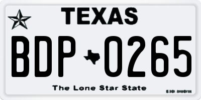 TX license plate BDP0265