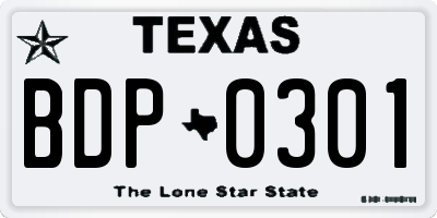 TX license plate BDP0301