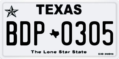 TX license plate BDP0305