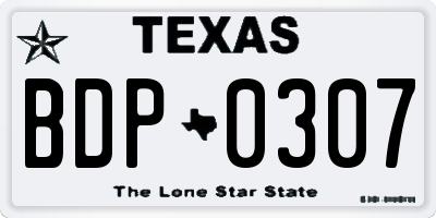 TX license plate BDP0307