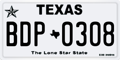 TX license plate BDP0308