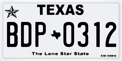 TX license plate BDP0312