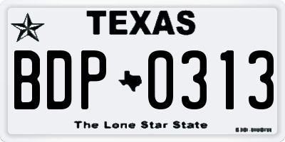 TX license plate BDP0313