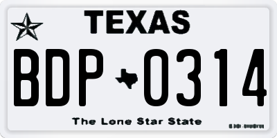 TX license plate BDP0314