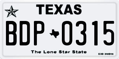 TX license plate BDP0315