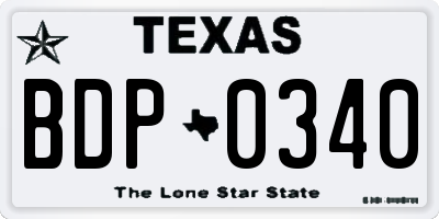 TX license plate BDP0340