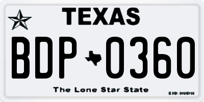 TX license plate BDP0360