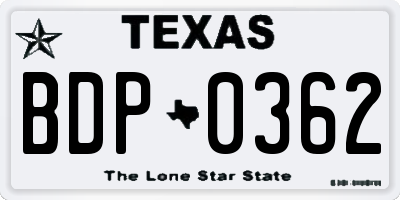 TX license plate BDP0362