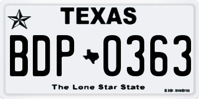TX license plate BDP0363