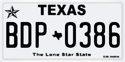 TX license plate BDP0386