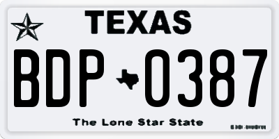 TX license plate BDP0387