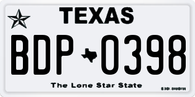 TX license plate BDP0398