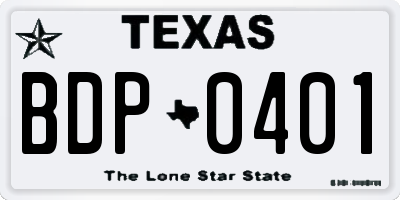 TX license plate BDP0401