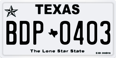TX license plate BDP0403