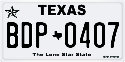 TX license plate BDP0407