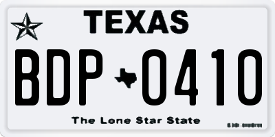 TX license plate BDP0410