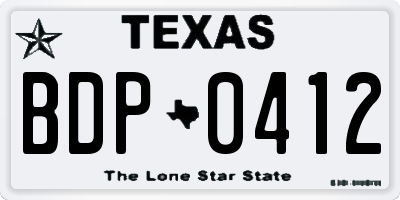 TX license plate BDP0412
