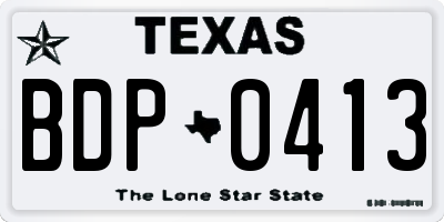 TX license plate BDP0413
