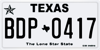 TX license plate BDP0417