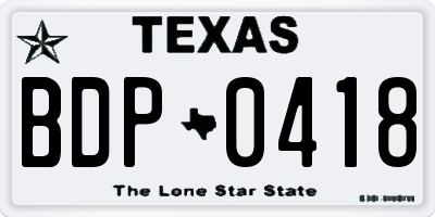 TX license plate BDP0418