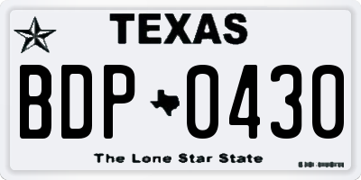 TX license plate BDP0430