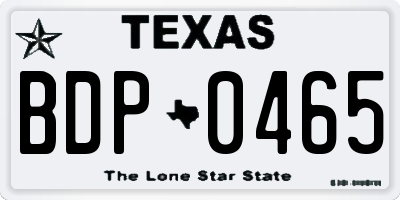 TX license plate BDP0465