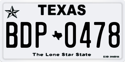 TX license plate BDP0478