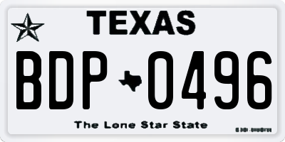 TX license plate BDP0496
