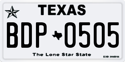 TX license plate BDP0505