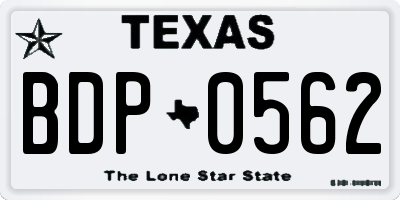 TX license plate BDP0562
