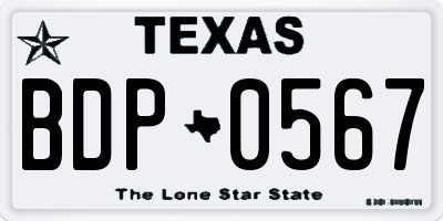 TX license plate BDP0567