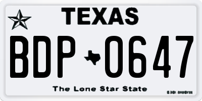 TX license plate BDP0647